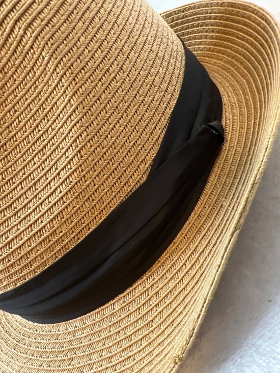 FURTALK Straw Boater Hat M/L Tan Paper Braid Sun Hat w/ Black Ribbon Unisex main image 4